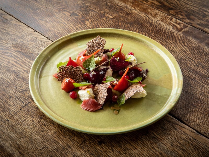 Another North Yorkshire restaurant to make the list is The Abbey Inn. The Abbey Inn placed in at 59 on the list. Judges praised its 'homestyle experience'. Pictured is the Smoked Pablo Beetroot-Glazed Lamb Rib Yoghurt Flatbread, Fermented Carrots