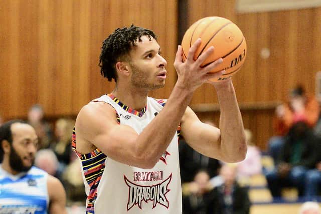 Homegrown talent: Zion Tordoff of Bradford Dragons playing against Worthing Thunder at the weekend. He recorded a double-double in points (Picture: LS Media / Luke Simcock)