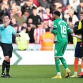 Sheffield United goalkeeper Wes Foderingham is sent off by referee David Webb after the Sky Bet Championship match at Bramall Lane between Sheffield United and Blackpool. Picture: Isaac Parkin/PA Wire