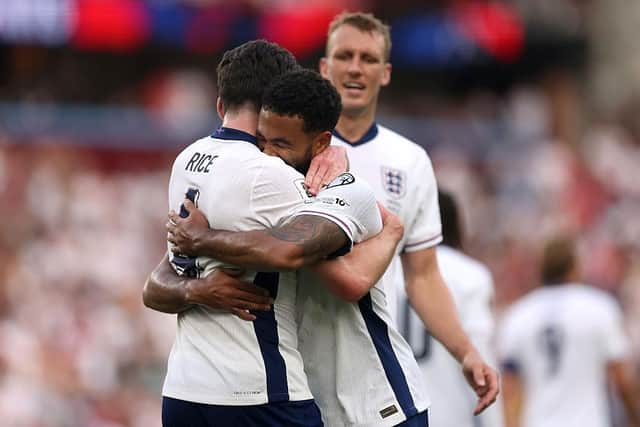 ASSIST: Declan Rice celebrates his goal with right-back Reece James, who made it (Image: Carl Recine/Getty Images)