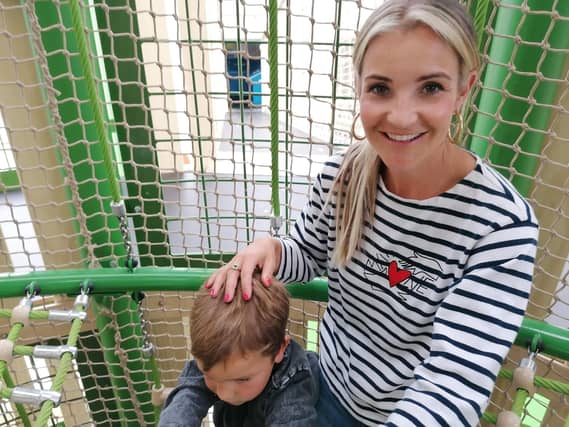 Helen Skelton with her sons on the new climbing frame at The Playhive, Stockeld Park in Wetherby