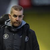 HARROGATE, ENGLAND - DECEMBER 11: Harrogate Town manager Simon Weaver prior to  the Sky Bet League Two match between Harrogate Town and Northampton Town at The EnviroVent Stadium on December 11, 2021 in Harrogate, England. (Photo by Pete Norton/Getty Images)