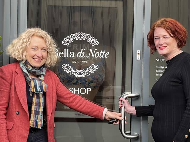 (from left)  Susan Johnson, founder of Bella di Notte and Jo Ritzema, Managing Director of WCF, at Bella di Notte's retail store and mail-order business in Malton