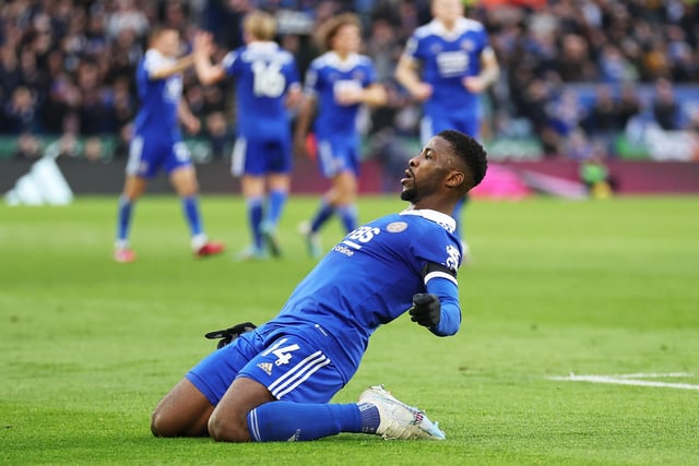 The man in form and a shoo-in to lead the line for our Team of the Week, Kelechi Iheanacho of Leicester City celebrates after scoring the team's third goal against Spurs (Picture: Catherine Ivill/Getty Images)