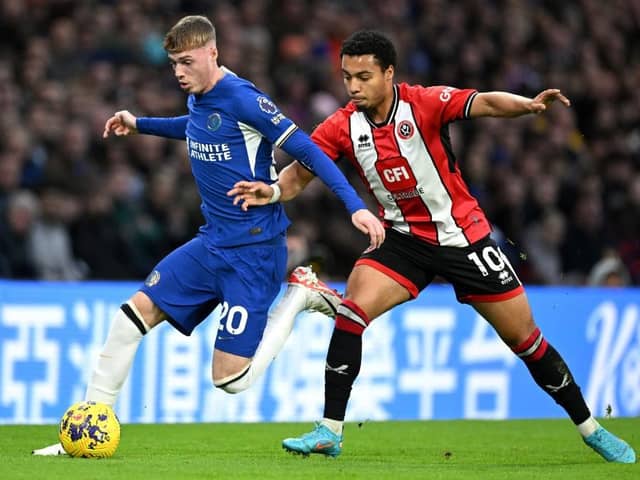 APRIL DATE: Chelsea's Cole Palmer takes on Cameron Archer of Sheffield United in the reverse fixture
