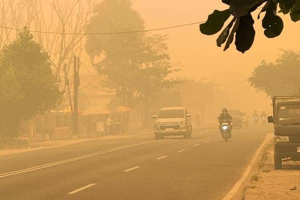 A thick cloud of smoke currently hangs over the region as the peat fires continue.