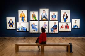 Perry Stewart during a photocall for the David Hockney: Drawing from Life exhibition, at the National Portrait Gallery in London. Photo credit: Jordan Pettitt/PA Wire