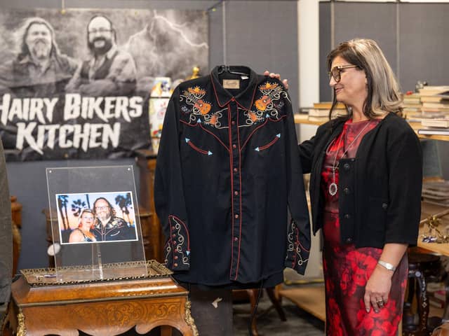 Lili Myers, the wife of the late Hairy Biker Dave Myers at the auction of some of his belongings.