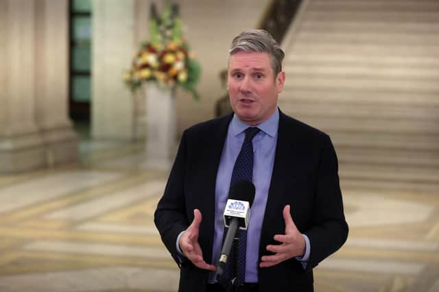 Labour leader Sir Keir Starmer speaks to the media in the Great Hall in Parliament Buildings in Stormont. PIC: Liam McBurney/PA Wire