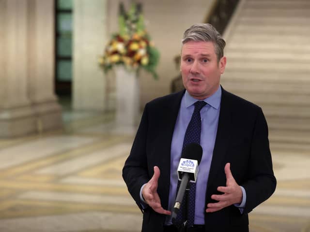 Labour leader Sir Keir Starmer speaks to the media in the Great Hall in Parliament Buildings in Stormont. PIC: Liam McBurney/PA Wire