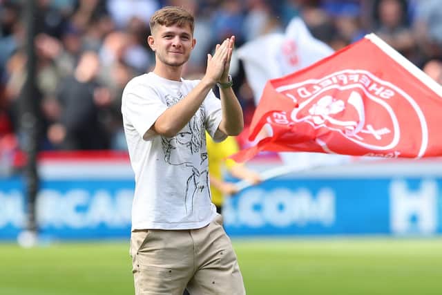 BROUGHT BACK: James McAtee is paraded in front of the Sheffield United crowd after agreeing a second season-long loan