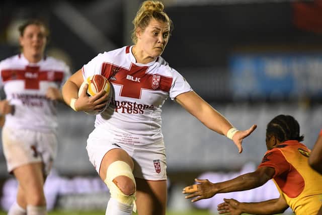 Danika Priim, playing for England v Papua New Guinea in the Women’s Rugby League World Cup match at Southern Cross Group Stadium, Sydney, Australia on 16 November 2017 (Picture: Delly Carr/SWpix.com/PhotosportNZ)