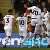 Sheffield United's Sander Berge (right) celebrates with team-mates after scoring their side's first goal in the win at Blackpool (Picture: Tim Markland/PA Wire)