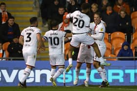 Sheffield United's Sander Berge (right) celebrates with team-mates after scoring their side's first goal in the win at Blackpool (Picture: Tim Markland/PA Wire)