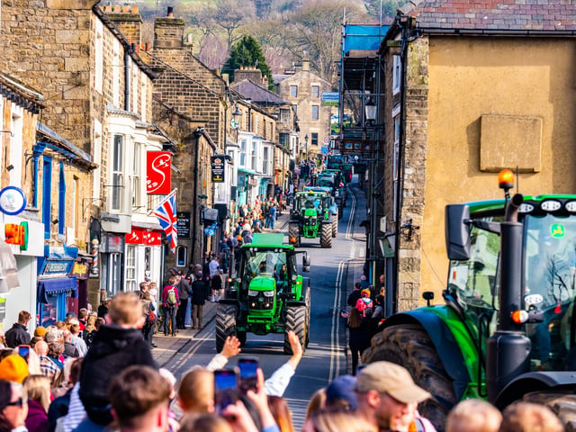 A convoy of tractors heading into Pateley Bridge before stopping at Niddedale Showground for a short break before continuing their onward journey to Greenhow, Menwith Hill, Hampsthwaite, Birstwith, Ripley and returning back to Knaresborough. Picture: James Hardisty