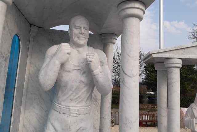 Sheffield Council rejected parts of a spectacular memorial to ‘King of Sheffield’ Willy Collins at Shiregreen Cemetery because they were too high, according to officials. PIcture shows a statue of Mr Collins