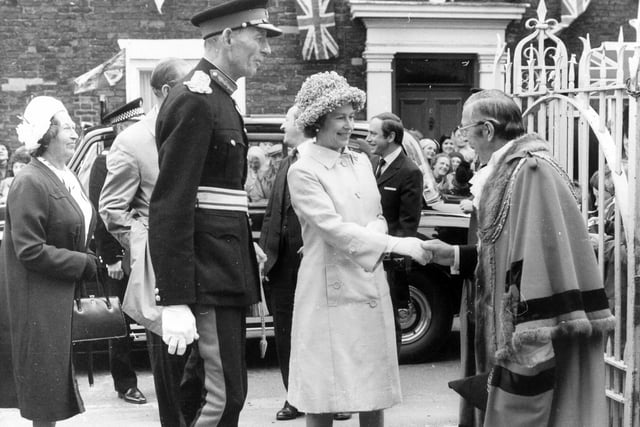 Lord Halifax introduces the Queen to the Mayor of Beverley, Councillor Eric Bielby. on 15th July 1977.