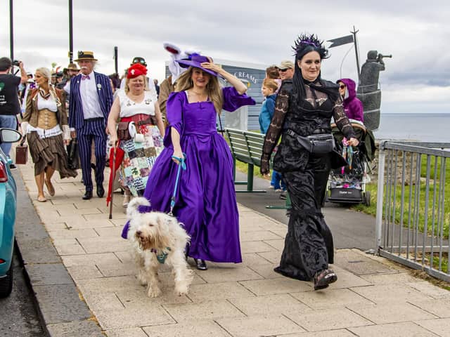Steampunks on Whitby West Cliff.
picture by Ian Carr.