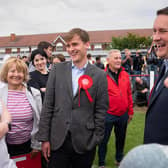 Labour MP Keir Mather (centre) with Labour’s shadow health secretary, Wes Streeting (right) and deputy leader, Angela Rayner (back left) at Selby football club, North Yorkshire, after winning the Selby and Ainsty by-election. PIC: Stefan Rousseau/PA Wire