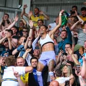 CELEBRATIONS:  Raphinha celebrates after helping to keep Leeds United in the Premier League in what proved to be his last game for the clubs
