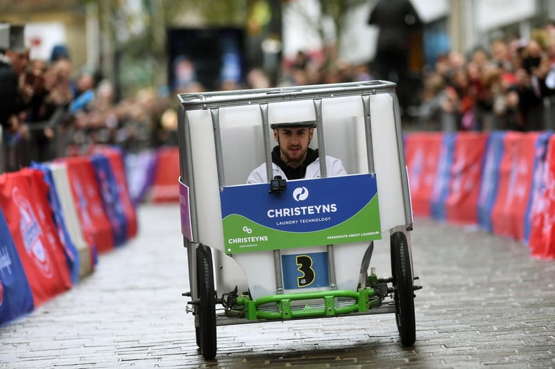 Super soap box challenge in Bradford where corporate teams and private entries took the speed test.
Photographed by Yorkshire Post photographer Jonathan Gawthorpe.
30th April 2023.