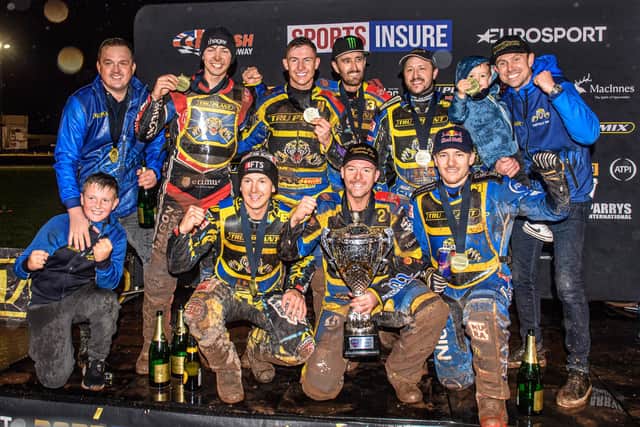 Sheffield Tigers after winning the Grand Final during the Sports Insure Premiership Grand Final Second Leg match between Sheffield Tigers and Ipswich Witches at Owlerton Stadium, Sheffield on Thursday 5th October 2023. (Picture: Ian Charles | MI News)