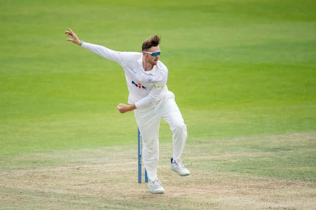 Dan Moriarty bowls during his loan spell at Yorkshire earlier this season. Picture by Allan McKenzie/SWpix.com