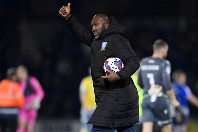 APPRECIATIVE: Sheffield Wednesday manager Darren Moore acknowledges the fans after their side's victory at Bristol Rovers in April