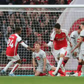 Takehiro Tomiyasu of Arsenal celebrates after scoring the team's fifth goal in the Premier League rout of Sheffield United (Picture: Catherine Ivill/Getty Images)