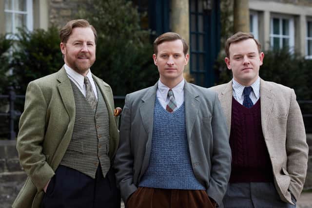 Looking sharp: Samuel West (Samuel West), James Herriot (Nicholas Ralph) & Tristan Farnon (Callum Woodhouse) ©5 Broadcasting Limited / © Playground Television UK Ltd. 2026 / Photographer: Helen Williams