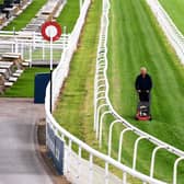 The winning post: Neil Rankeillor cuts the grass in preperation for the four-day Ebor Festival at York Racecourse, one of the highlights of the summer’s racing calendar. The highlight of day one is Frankie Dettori’s bid to win the Juddmonte International for a sixth time.
