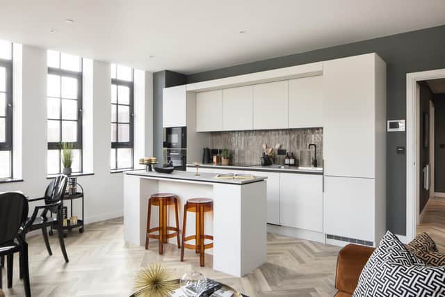 The bright, spacious show apartment at Latimer’s new development, The Cocoa Works, designed by Tegerdine Associates, is available to view by appointment now. Picture – supplied.