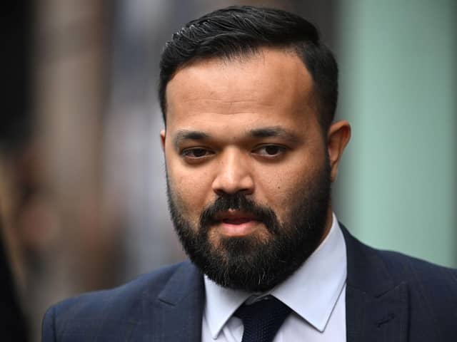 Former cricketer Azeem Rafiq arrives to attend a Cricket Discipline Commission hearing, relating to allegations of racism at Yorkshire County Cricket Club, in London on March 2, 2023 (Picture: JUSTIN TALLIS/AFP via Getty Images)