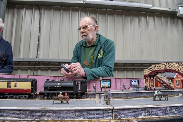Mike Wade from the Gauge 1 Yorkshire Group at the Model Railway Show held at Leeming Bar Station on the Wensleydale Railway, photographed by Tony Johnson for The Yorkshire Post. 5th May 2024