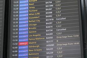A departure board at Heathrow Airport amidst disruption from air traffic control issues. PIC: Lucy North/PA Wire