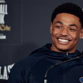 All smiles: York's Leo Atang can't help smiling as he gets ready for his professional debut against Bulgarian Milen Paunov in Manchester on Saturday night. (Picture: Mark Robinson / Matchroom Boxing)