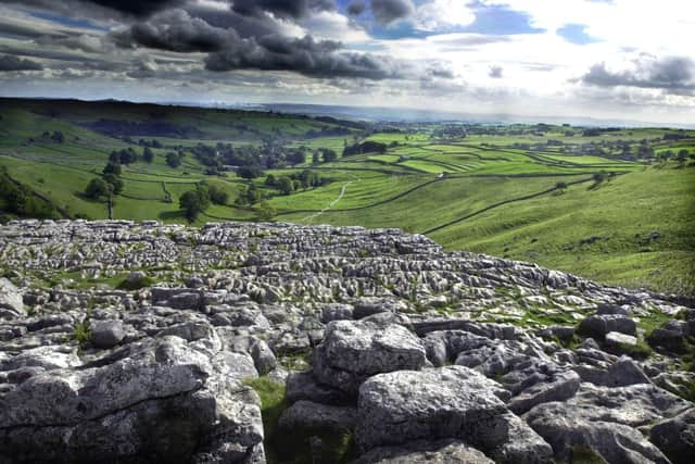 The limestone pavement at the top of Malham Cove in the Yorkshire Dales.