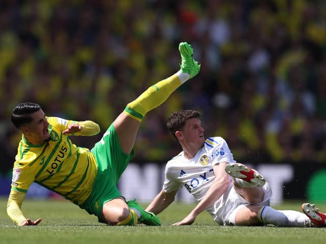 LEG UP: Norwich City's Borja Sainz slides in against Sam Byram