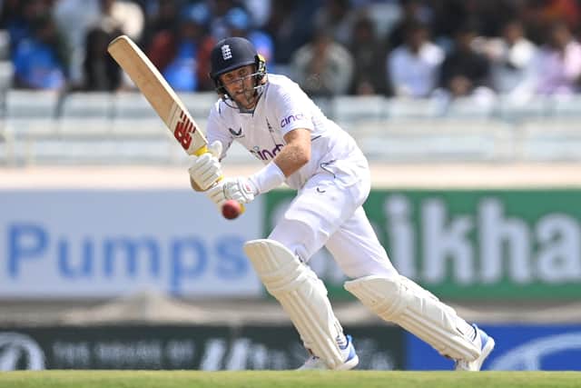RESCUE REMEDY: England's Joe Root plays through the leg side on his way to an unbeaten 106 on day one of the 4th Test Match in Ranchi Picture: Gareth Copley/Getty Images