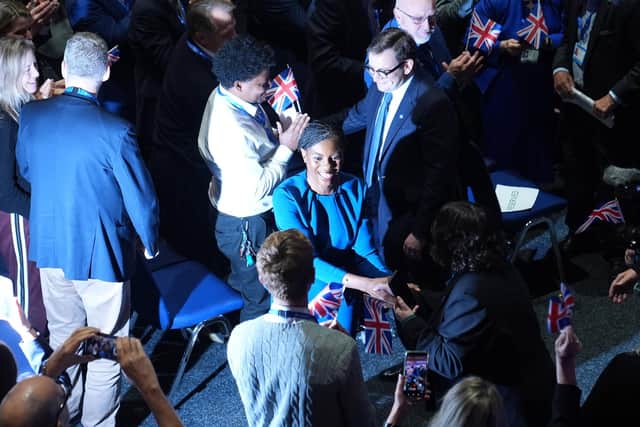 Conservative Party leader Kemi Badenoch leaving the stage after delivering her keynote speech during the Conservative Party conference. PIC: Joe Giddens/PA Wire