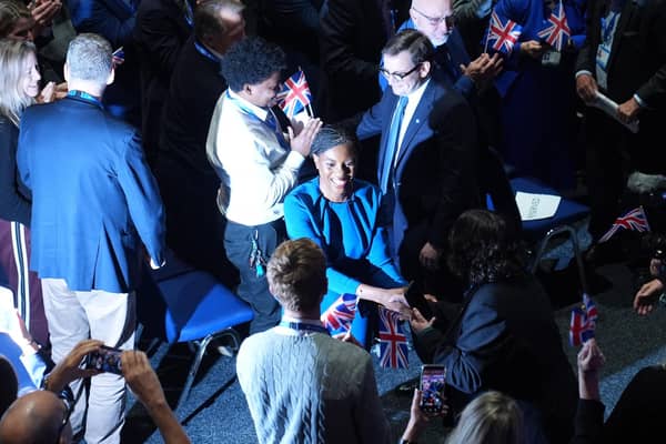 Conservative Party leader Kemi Badenoch leaving the stage after delivering her keynote speech during the Conservative Party conference. PIC: Joe Giddens/PA Wire