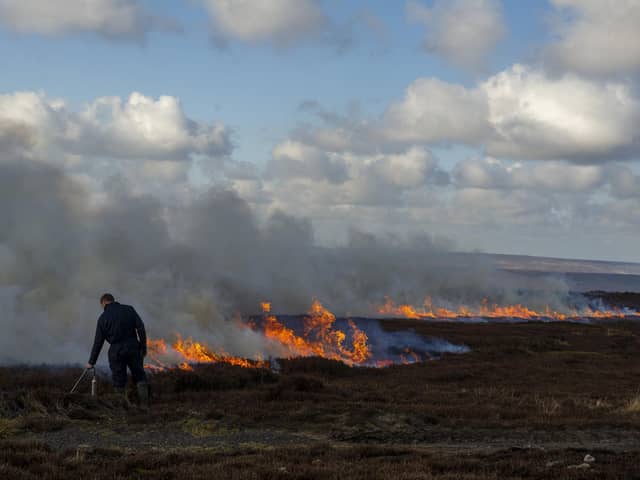 A controlled heather burn on the moors above Castleton  in the North Yorkshire Moors National Park. Picture Tony Johnson