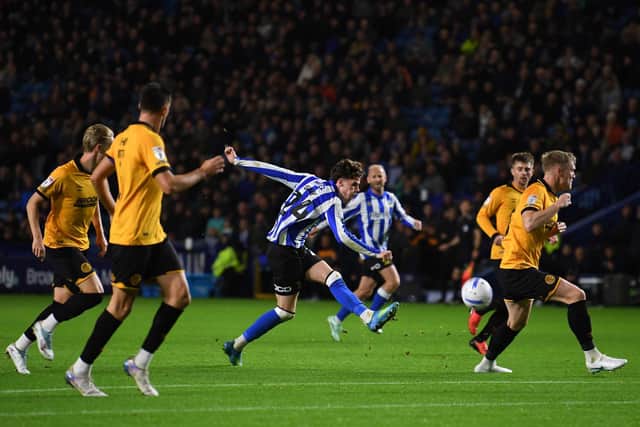 Sheffield Wednesday loanee Harry Gray takes aim against Cambridge United. Picture: Steve Ellis