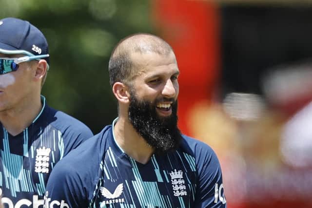 Don't panic: England's Moeen Ali (L) gestures after dismissing South Africa's Temba Bavuma (not seen) during the first one day international (ODI) cricket match between South Africa and England at Mangaung Oval in Bloemfontein (Picture: MARCO LONGARI/AFP via Getty Images)