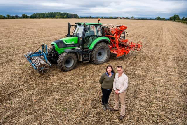 Farmers Emma and Rob Sturdy, of Eden Farm, Old Malton, North Yorkshire, are tenant farmers and are campaigning against a solar panel development on their farm.
