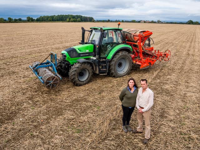 Farmers Emma and Rob Sturdy, of Eden Farm, Old Malton, North Yorkshire, are tenant farmers and are campaigning against a solar panel development on their farm.