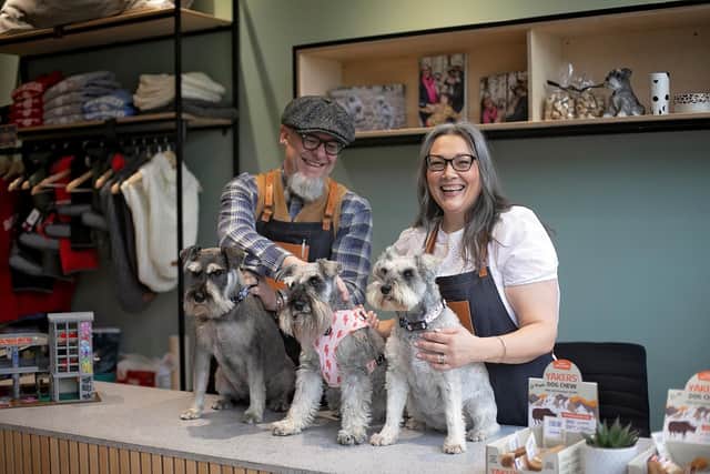 Natalie Press with husband Rob who opened Woof, a Leeds-based shop that supplies treats, toys and other dog-related products, just over three-years ago.