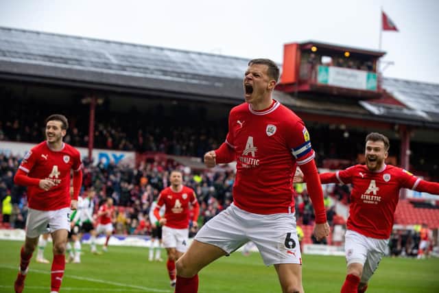 Mads Andersen celebrates scoring Barnsley's second goal. Picture: Bruce Rollinson
11 March 2023.