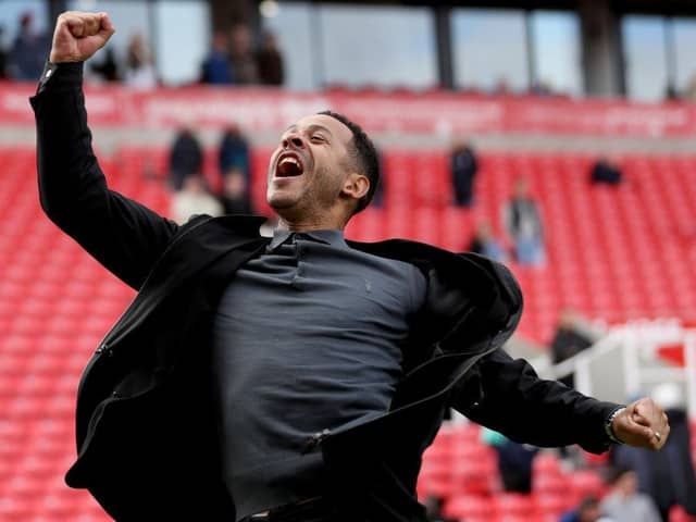 Liam Rosenior, Manager of Hull City, celebrates after the team's victory. (Photo by Charlotte Tattersall/Getty Images)