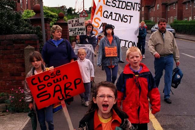 Parents and children of Killamarsh Junior School on their protest march to the gates of Sarp UK's waste disposal plant in the village.